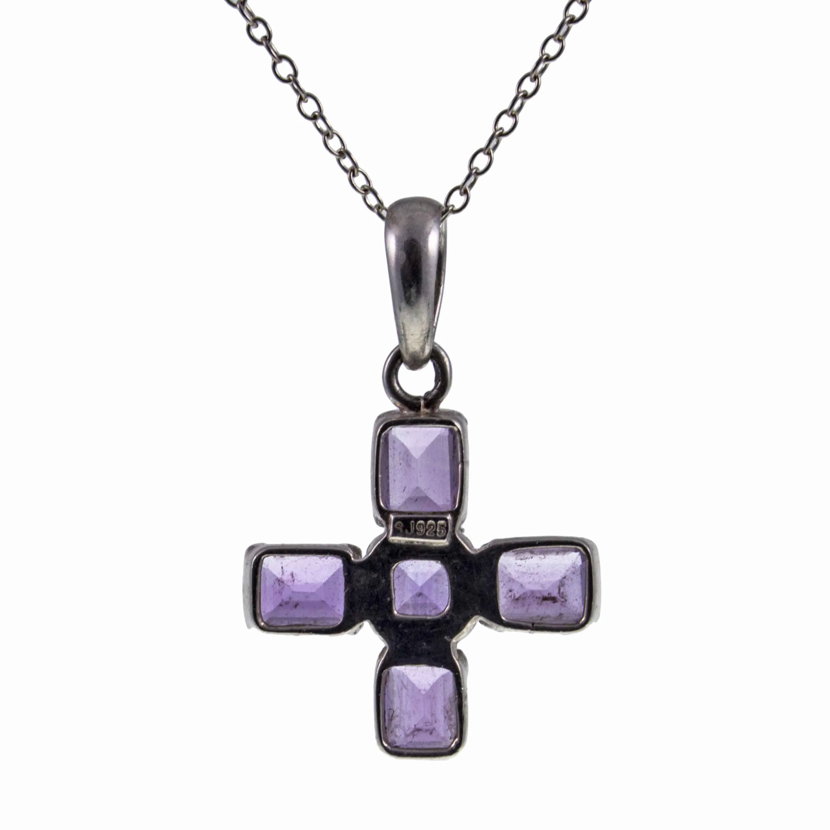 Vintage Amethyst Silver Greek Cross with Chain