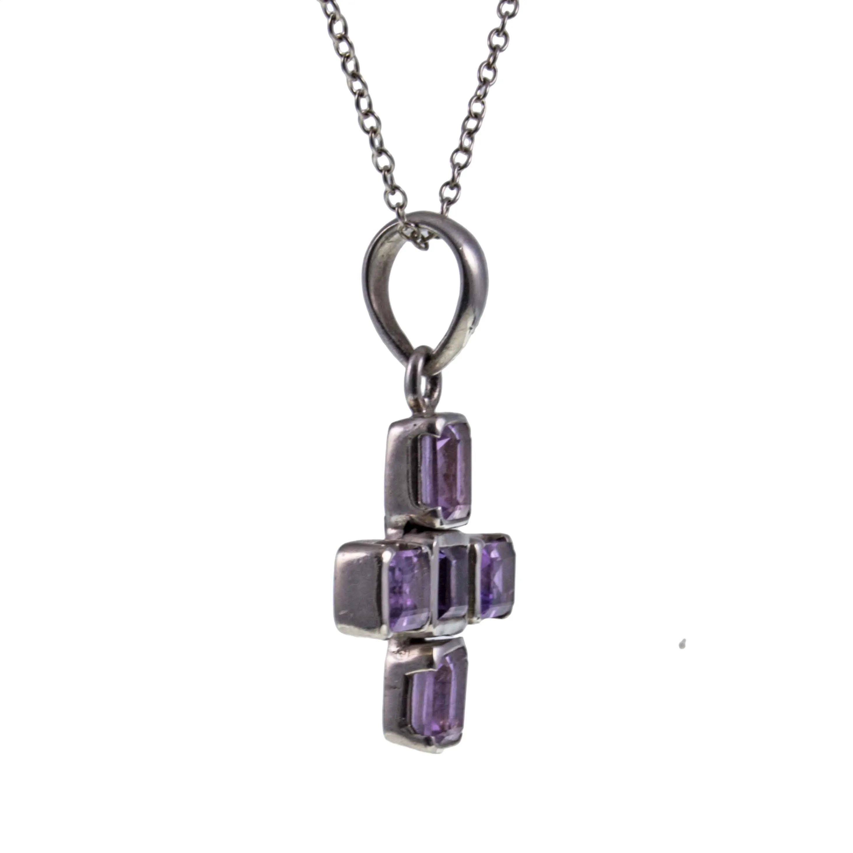 Vintage Amethyst Silver Greek Cross with Chain