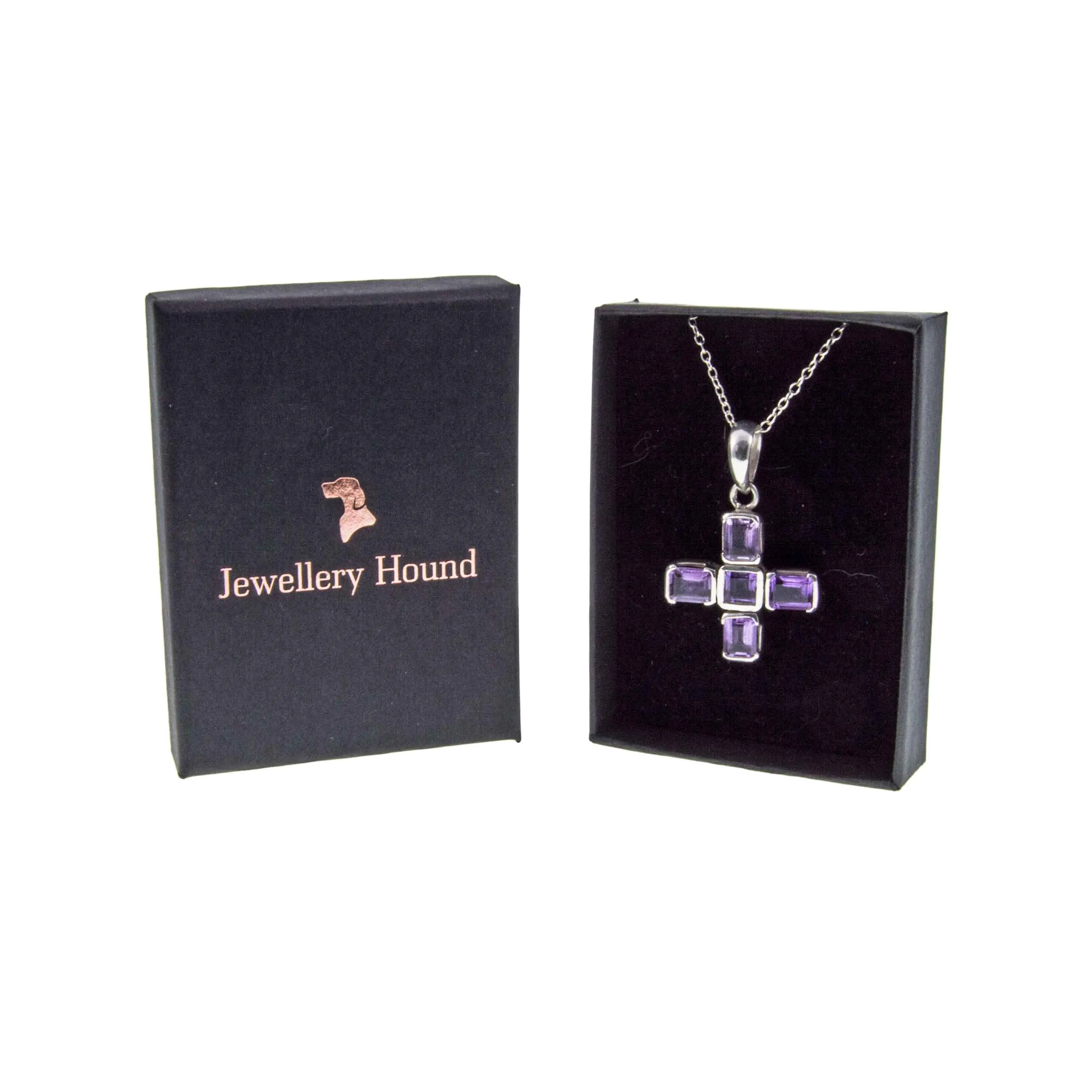 Vintage Amethyst Silver Greek Cross with Chain