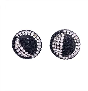 Vintage Black/White Round Crystal Clip-On Earrings