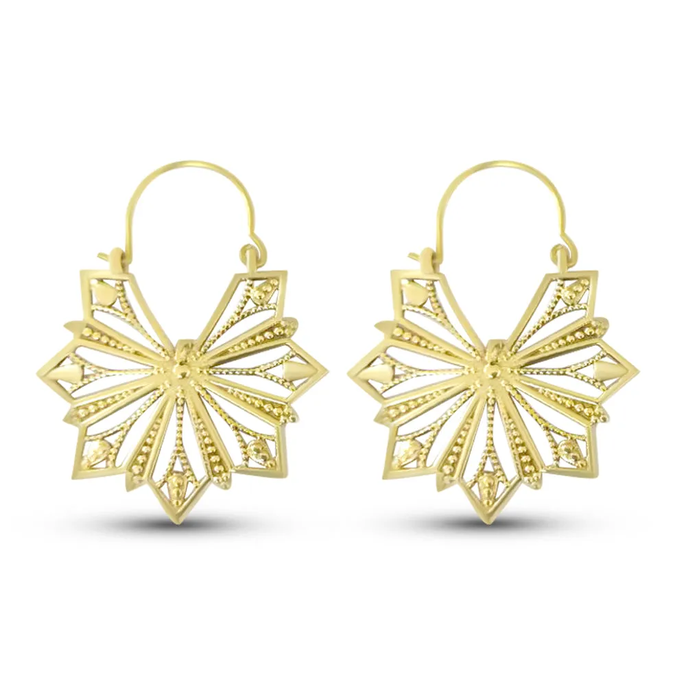 Vintage Geometric Beaded Flower Drop Hoop Earrings