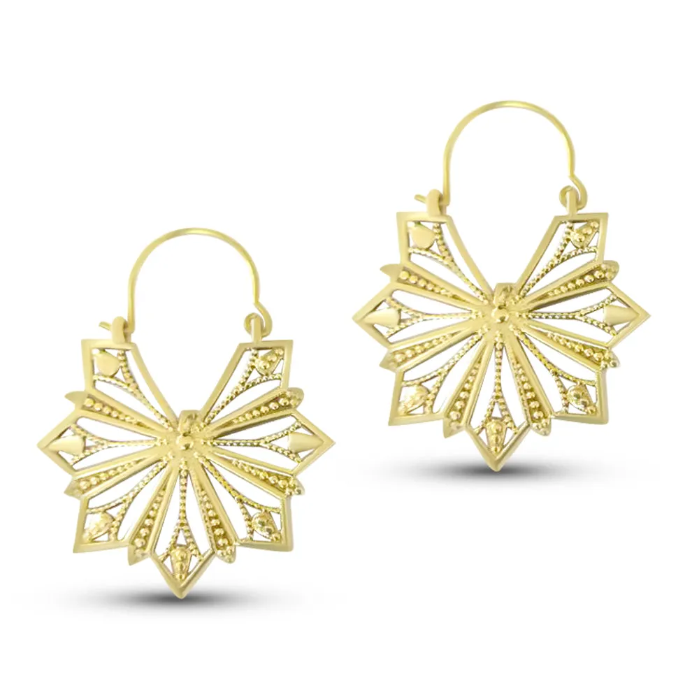Vintage Geometric Beaded Flower Drop Hoop Earrings