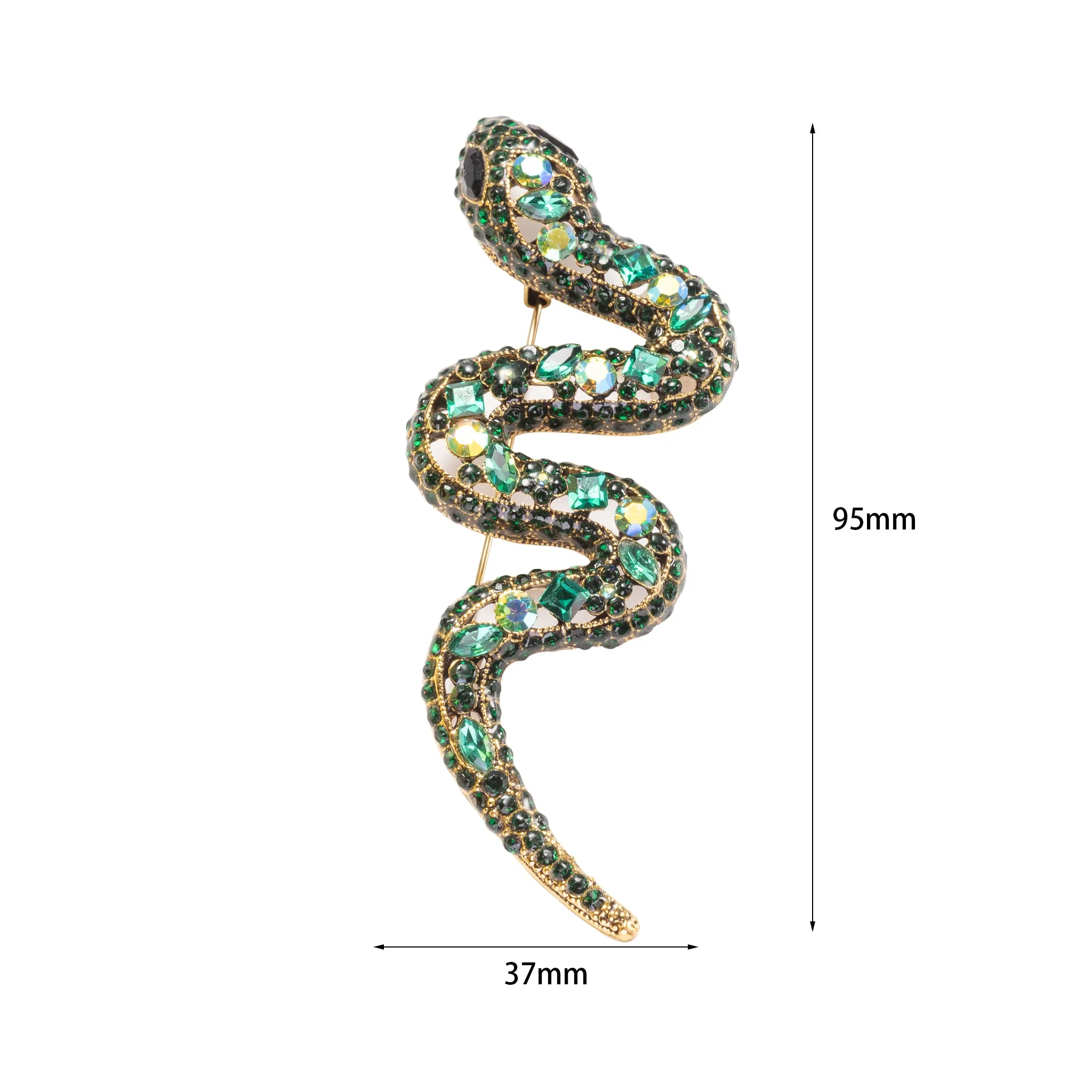 Vintage Green Enameled Snake Brooch Pin with crystals Jewelry and Pendant Necklace with Steel Chain