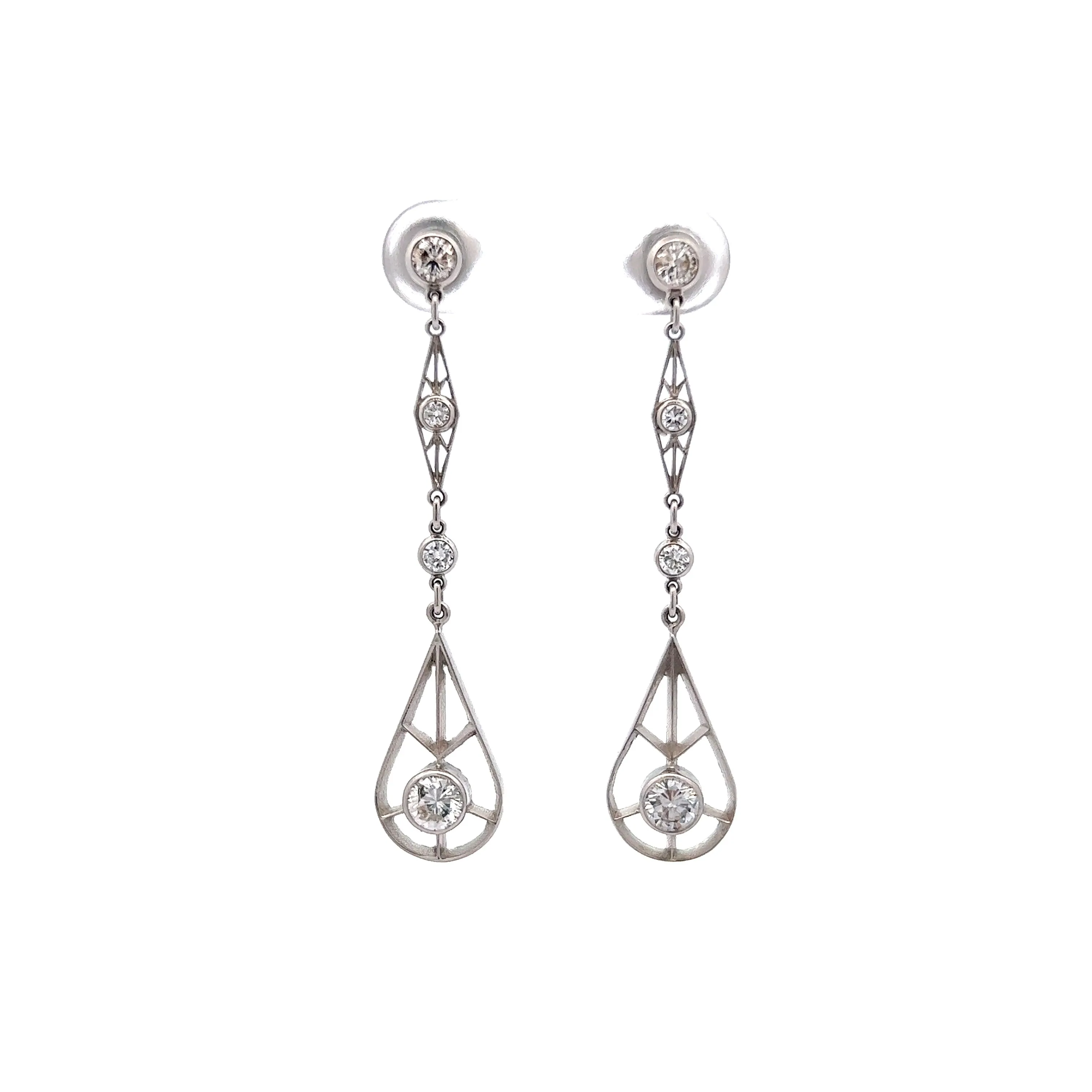 Vintage Inspired Diamond Dangle Earrings in Platinum