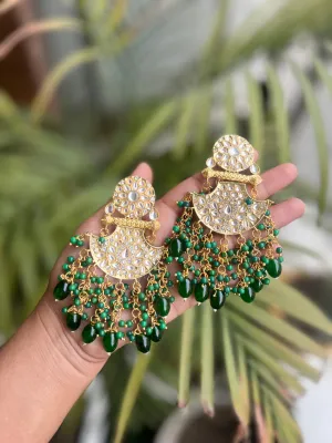 Vintage-Inspired Green Kundan Dangler Earrings: Perfect for Weddings and Festivals