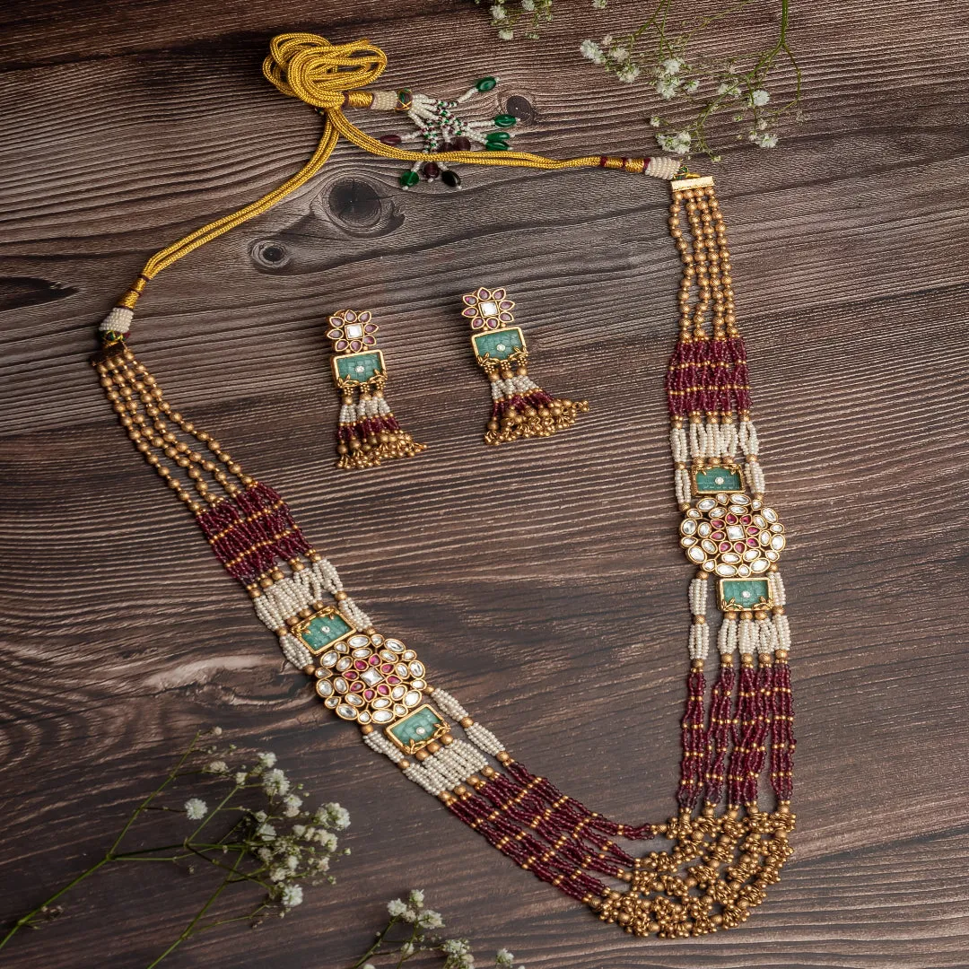 vivinia BY VIDHI MEHRA ISMAARH 2.0 Gold/Pink/Multi Long Necklace Set with Pair of Earrings-VN951