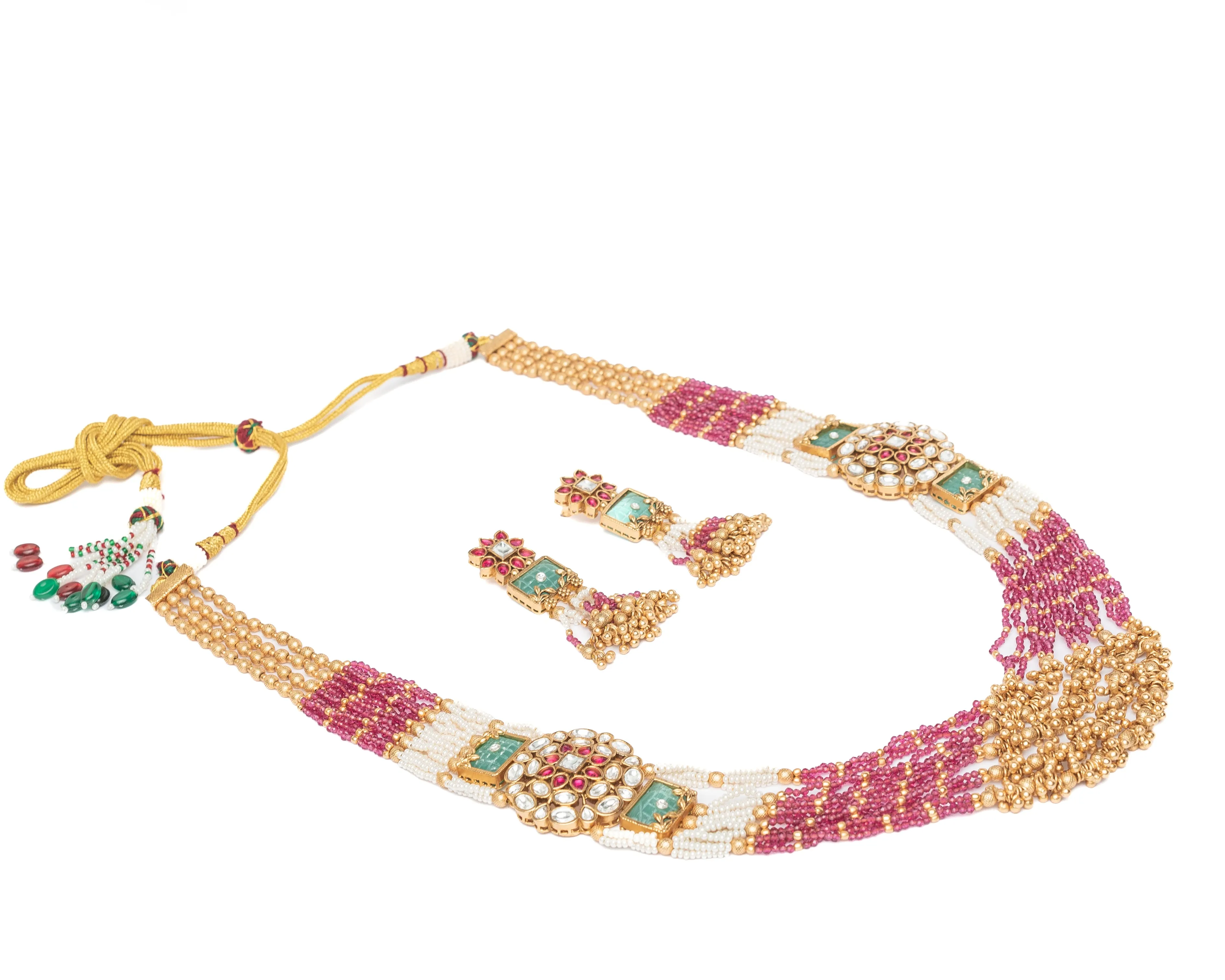 vivinia BY VIDHI MEHRA ISMAARH 2.0 Gold/Pink/Multi Long Necklace Set with Pair of Earrings-VN951