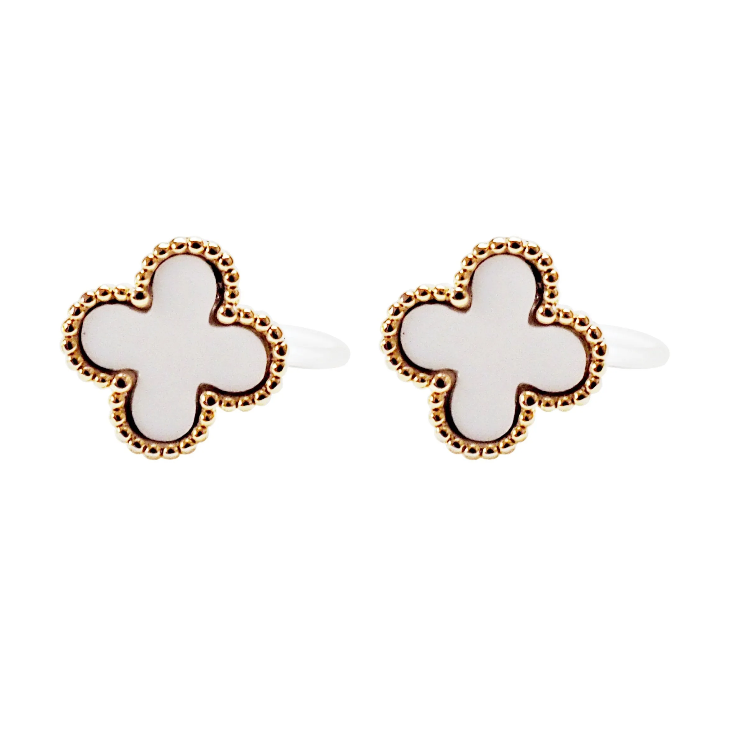 White Clover Invisible Clip On Stud Earrings ( Gold tone )