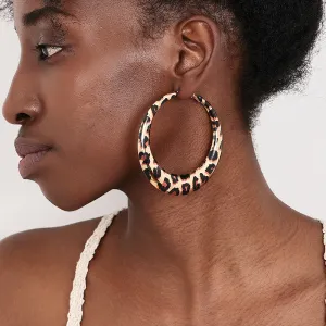 Wholesale 1 Pair of Stylish Trendy Hot Girl Style Exaggerated Geometric Hoop Leopard Print Earrings