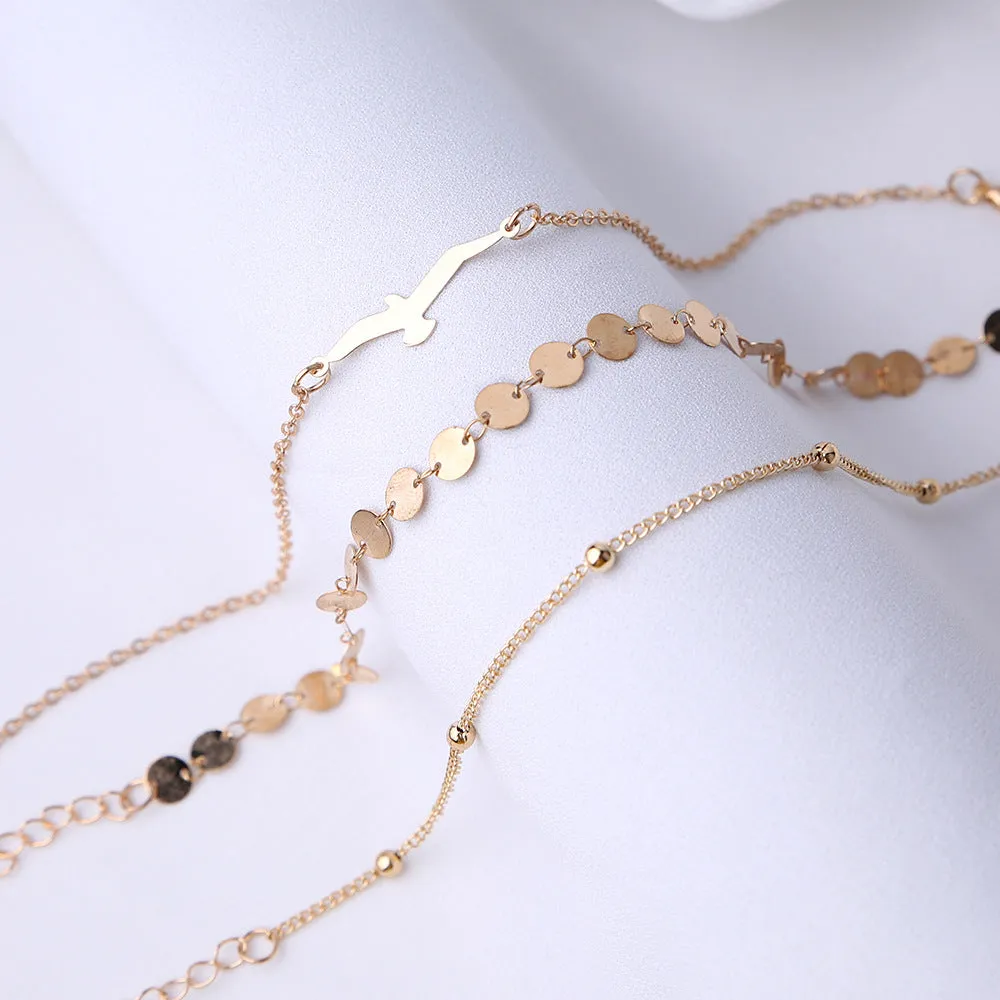 Wholesale Bohemian Beach Anklet Simple Bird Picture Bead Chain Set JDC-AS-GSHR007