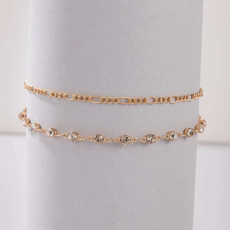 Wholesale diamond-encrusted double-layer anklet simple chain multi-layer JDC-AS-C137