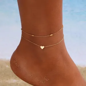 Wholesale New Bead Double-layer Love Heart Retro Simple Anklet