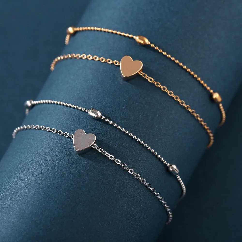 Wholesale New Bead Double-layer Love Heart Retro Simple Anklet