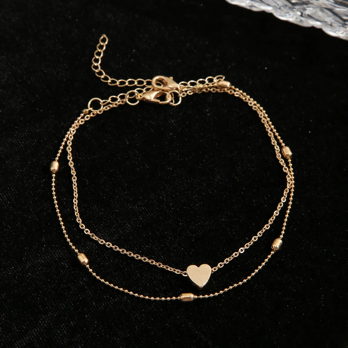 Wholesale New Bead Double-layer Love Heart Retro Simple Anklet