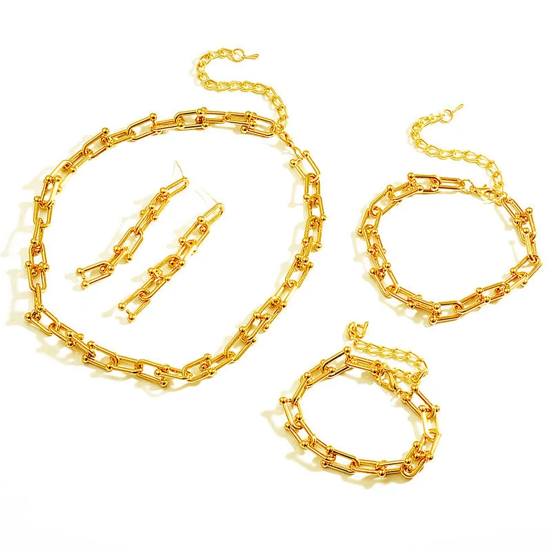 Wholesale Simple U-shaped Horseshoe Buckle Stitching Bracelet Necklace and Earrings Set