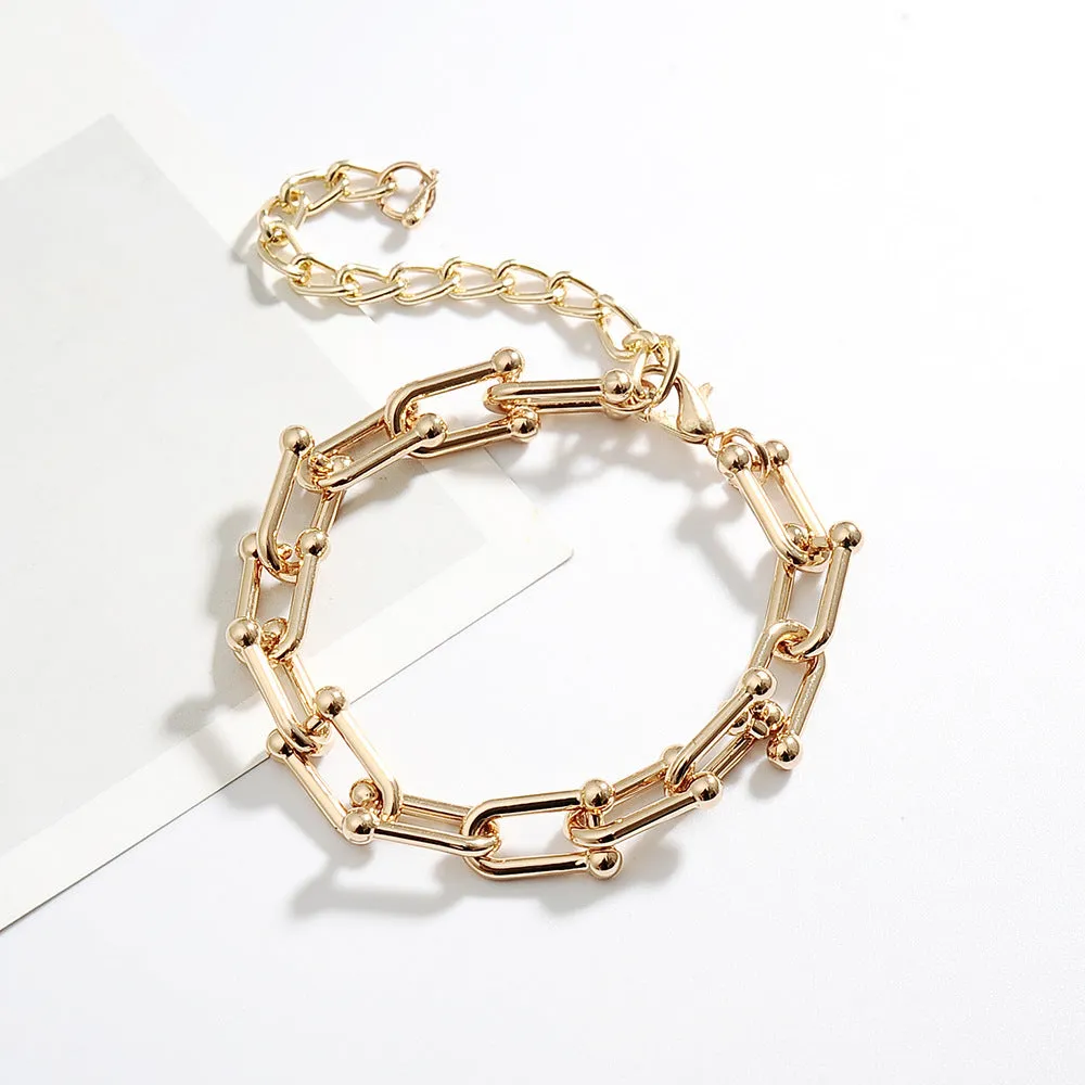 Wholesale Simple U-shaped Horseshoe Buckle Stitching Bracelet Necklace and Earrings Set