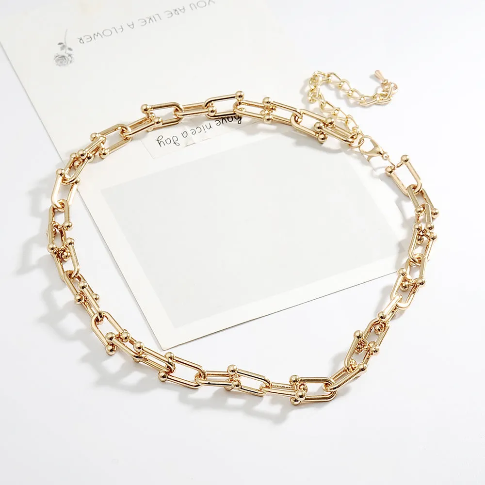 Wholesale Simple U-shaped Horseshoe Buckle Stitching Bracelet Necklace and Earrings Set
