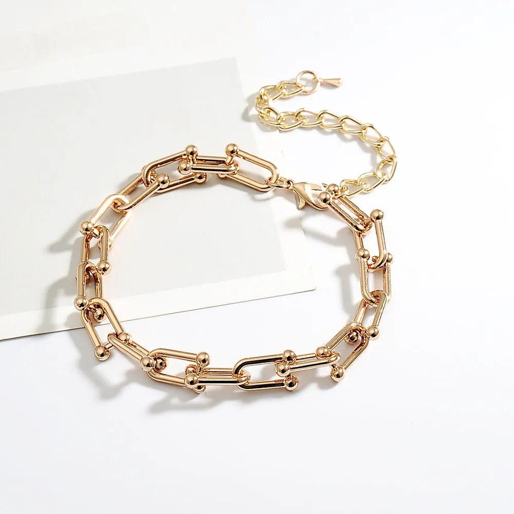 Wholesale Simple U-shaped Horseshoe Buckle Stitching Bracelet Necklace and Earrings Set
