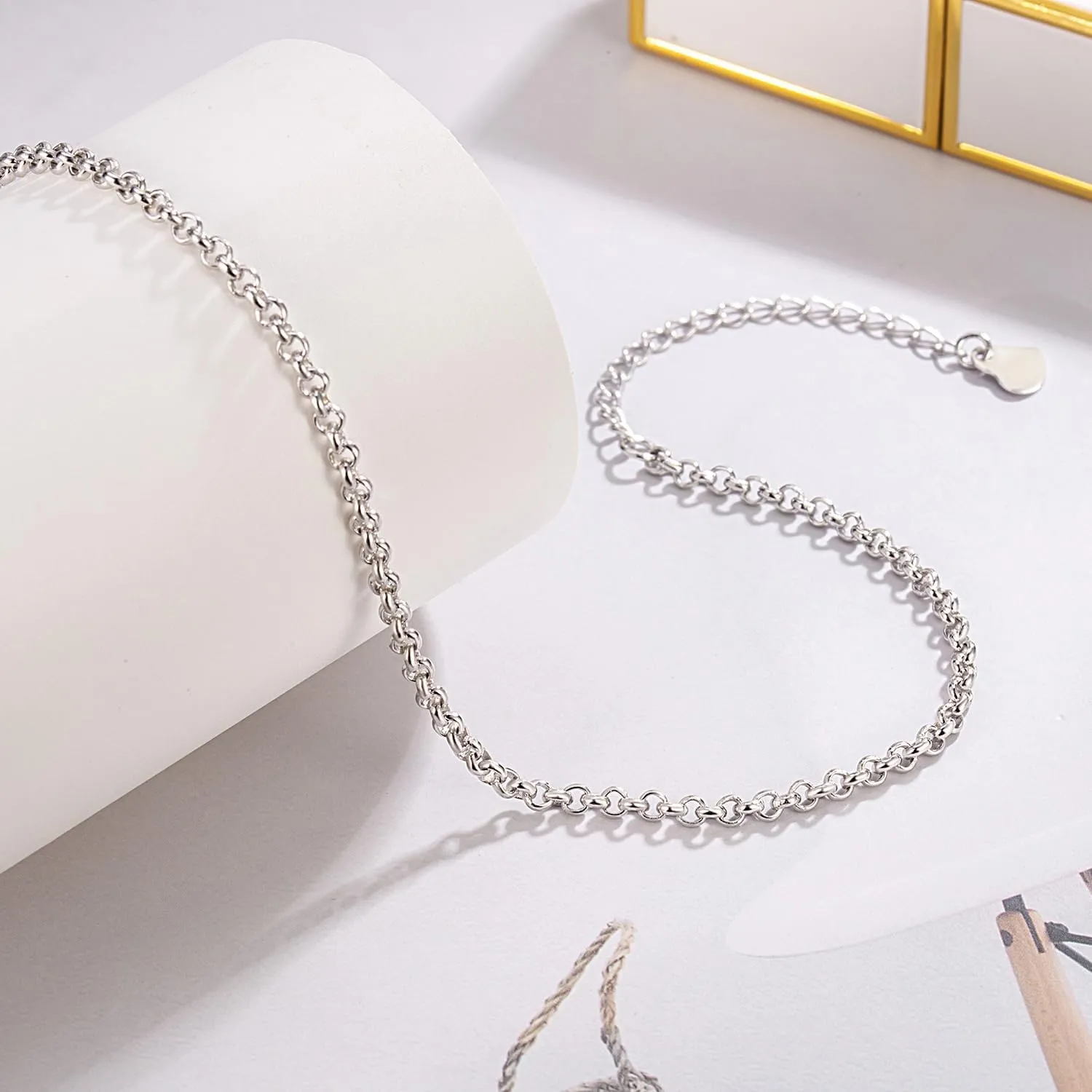 Women 925 Sterling Silver Anklets Bracelet Men Simple Chopin/Box Chain/Twist Rope Chain Summer Beach Foot 24k Gold Plated Jewelry Gift
