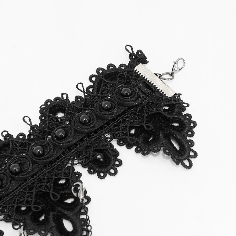 Women's Black Lace Necklace with Rhinestones / Elegant Gothic Necklace with Drop Shaped Pendant