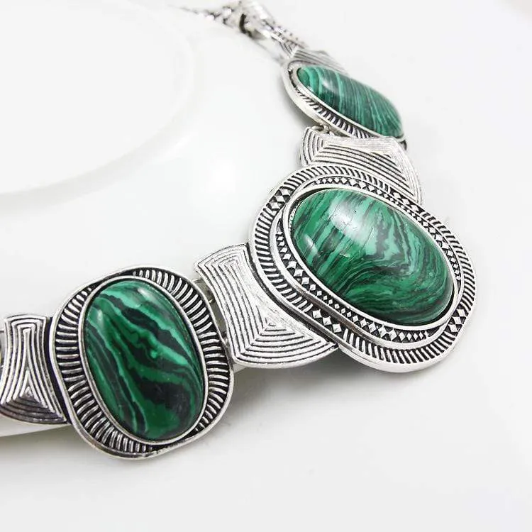 Womens Silver Jasper Tone Pendant Rope Chain Statement Necklace