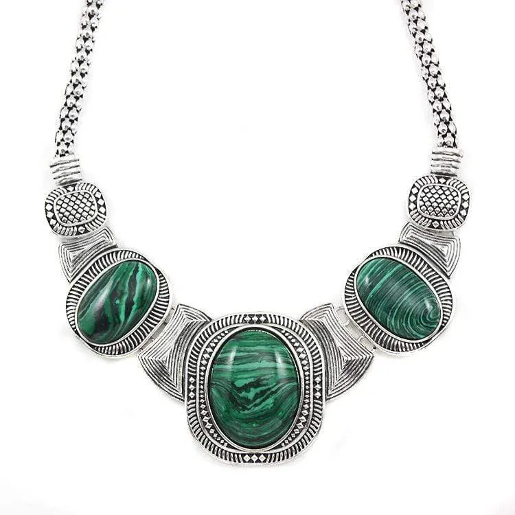 Womens Silver Jasper Tone Pendant Rope Chain Statement Necklace